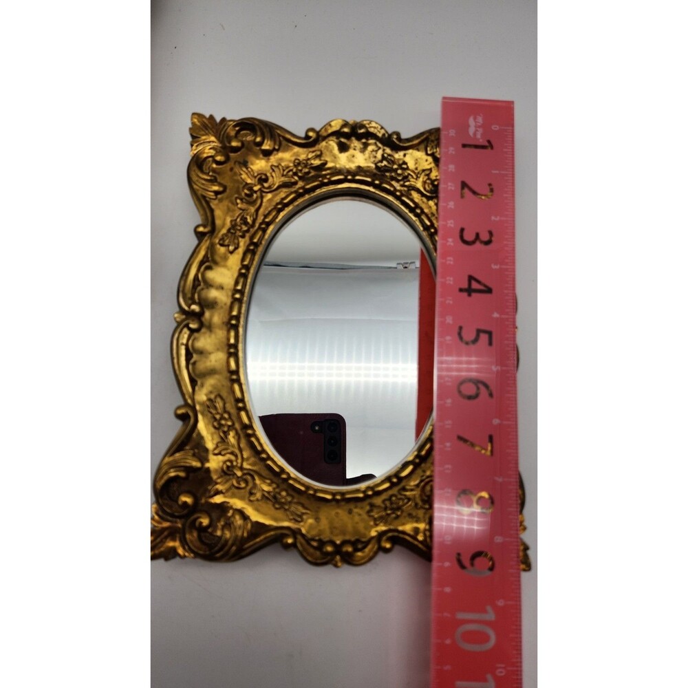 Vintage Set Italian Resin Frame Gilded Wall Mirrors Floral Motif 9"x 7" READ - Picture 10 of 12